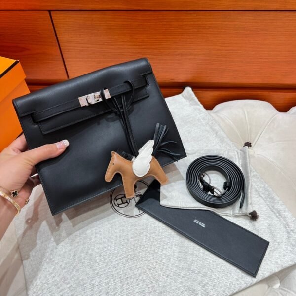CK89 Black Kelly Danse 22CM Swift Leather PHW Hardware All Handmade