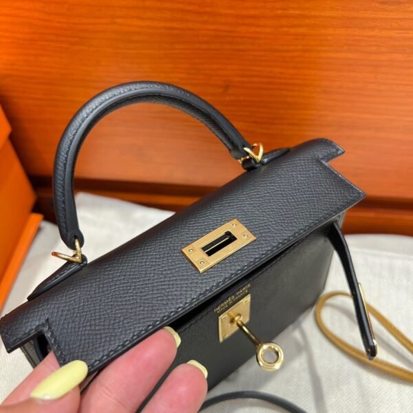 CK89 Black Mini Kelly 19CM Bag Epsom Leather Gold Hardware Dubai UAE