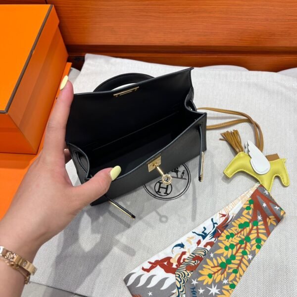 CK89 Black Mini Kelly 19CM Bag Epsom Leather Gold Hardware Dubai UAE
