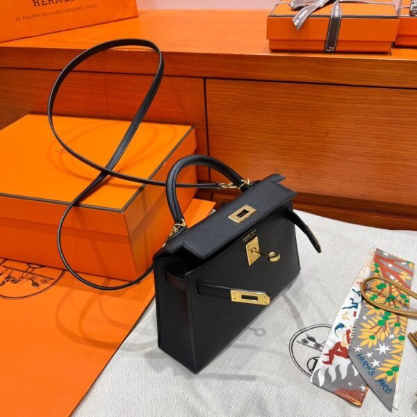 CK89 Black Mini Kelly 19CM Bag Epsom Leather Gold Hardware Dubai UAE