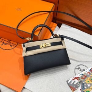 CK89 Black Mini Kelly 19CM Bag Epsom Leather Gold Hardware Dubai UAE