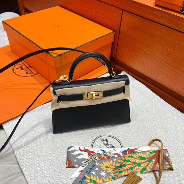 CK89 Black Mini Kelly 19CM Bag Epsom Leather Gold Hardware Dubai UAE