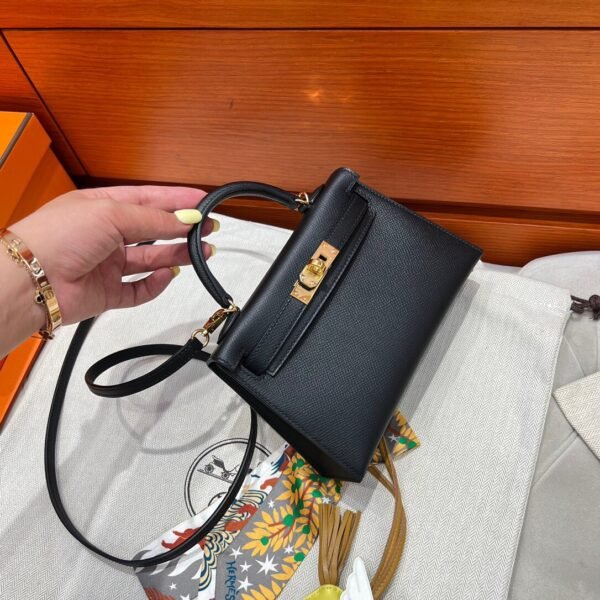 CK89 Black Mini Kelly 19CM Bag Epsom Leather Gold Hardware Dubai UAE
