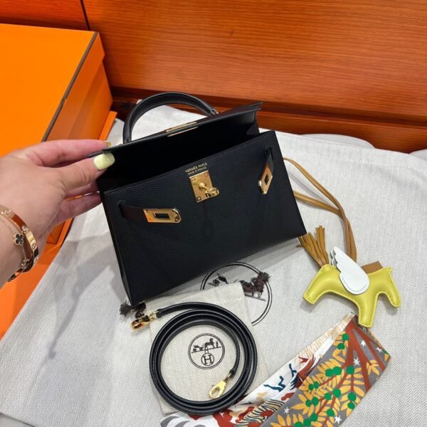 CK89 Black Mini Kelly 19CM Bag Epsom Leather Gold Hardware Dubai UAE