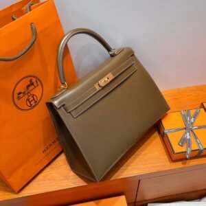 CK18 Etoupe Kelly 32CM Box Leather Gold Hardware Top Quality Hermes Factory