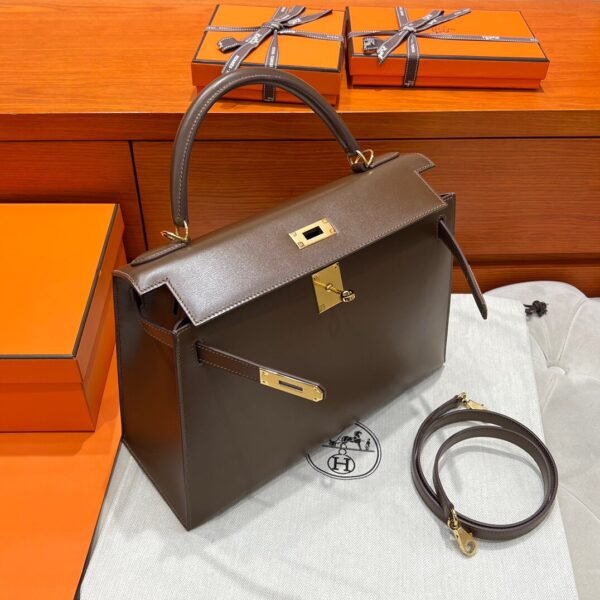 CK18 Etoupe Kelly 32CM Box Leather Gold Hardware Top Quality Hermes Factory