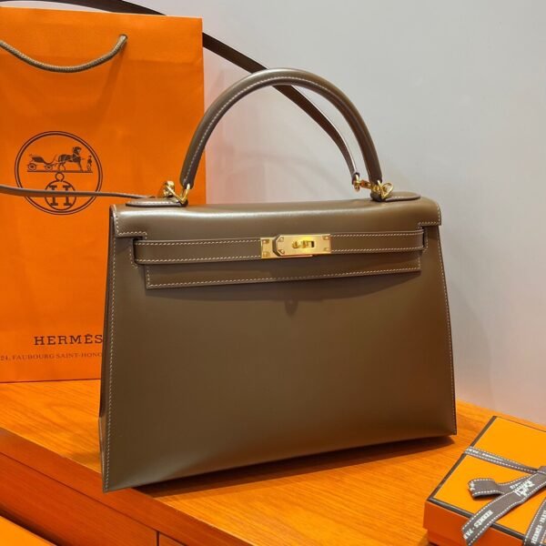 CK18 Etoupe Kelly 32CM Box Leather Gold Hardware Top Quality Hermes Factory