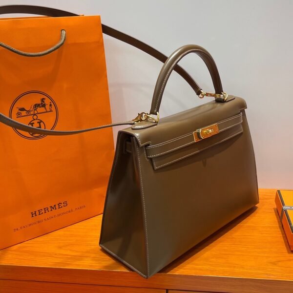 CK18 Etoupe Kelly 32CM Box Leather Gold Hardware Top Quality Hermes Factory
