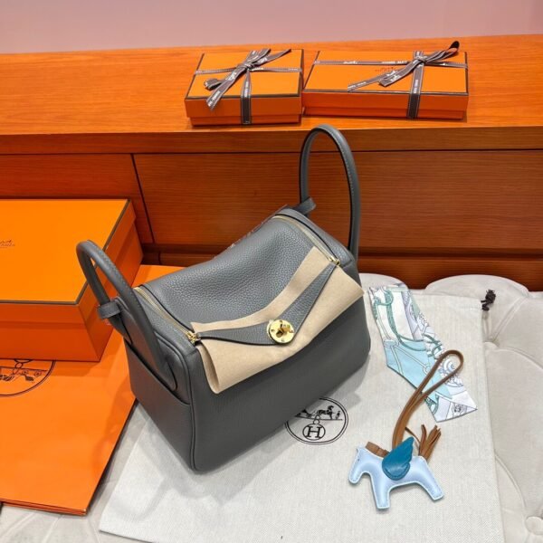 0L Gris Meyer Hermes Lindy 26CM Clememce Leather Gold Hardware Full Handmade