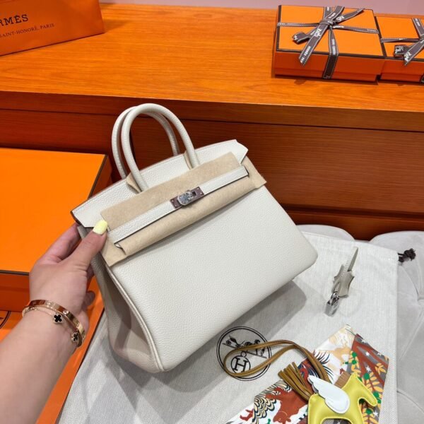 CK10 Craie Hermes Birkin 25CM Bag Togo Leather Silver Hardware Full Handmade