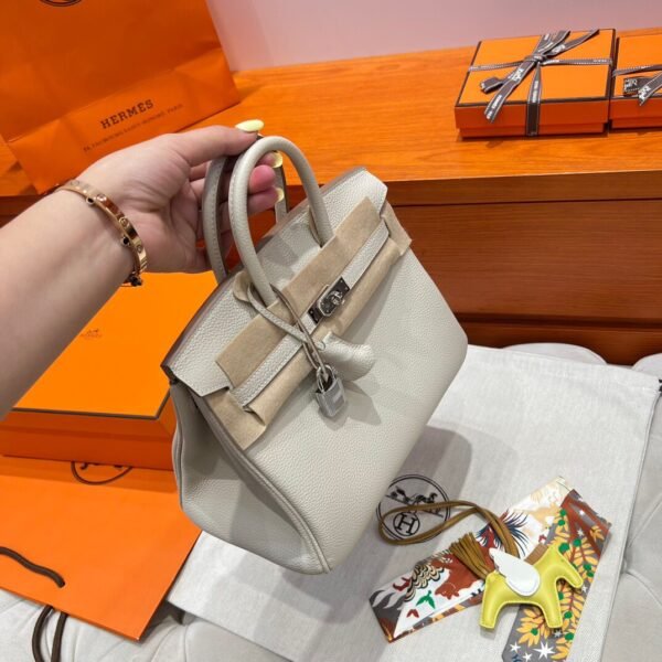 CK10 Craie Hermes Birkin 25CM Bag Togo Leather Silver Hardware Full Handmade
