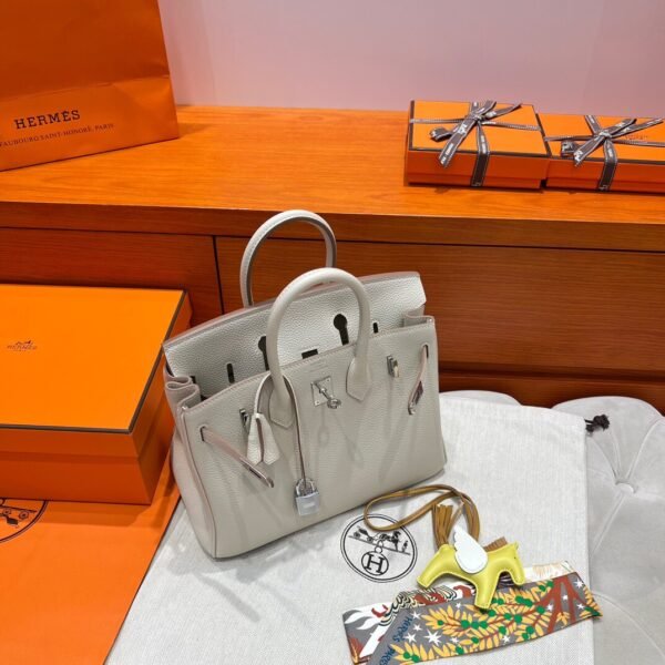 CK10 Craie Hermes Birkin 25CM Bag Togo Leather Silver Hardware Full Handmade