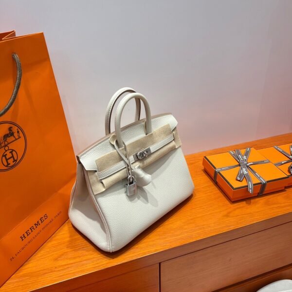 CK10 Craie Hermes Birkin 25CM Bag Togo Leather Silver Hardware Full Handmade