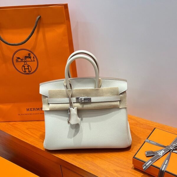 CK10 Craie Hermes Birkin 25CM Bag Togo Leather Silver Hardware Full Handmade