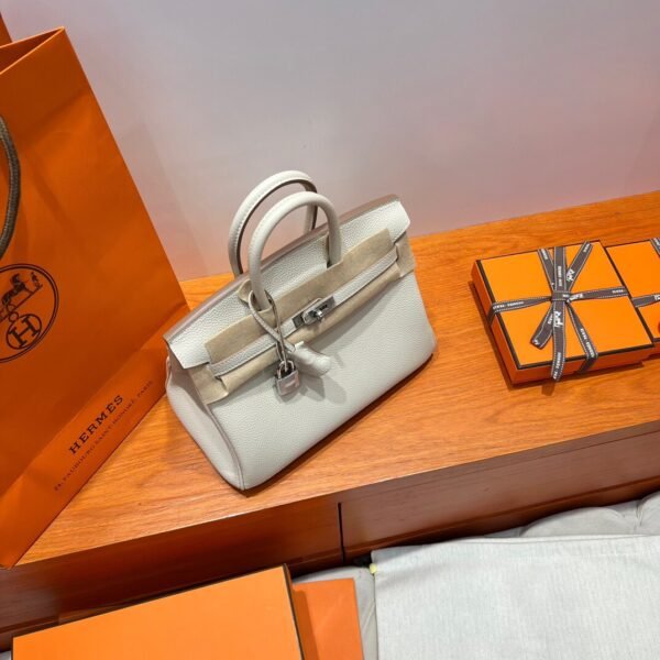CK10 Craie Hermes Birkin 25CM Bag Togo Leather Silver Hardware Full Handmade