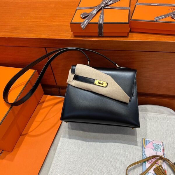 CK89 Noir Hermes Kelly Desordre 20 Box Leather Gold Hardware Full Handmade Top Quality
