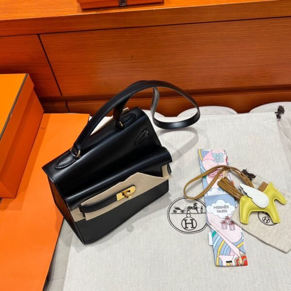 CK89 Noir Hermes Kelly Desordre 20 Box Leather Gold Hardware Full Handmade Top Quality