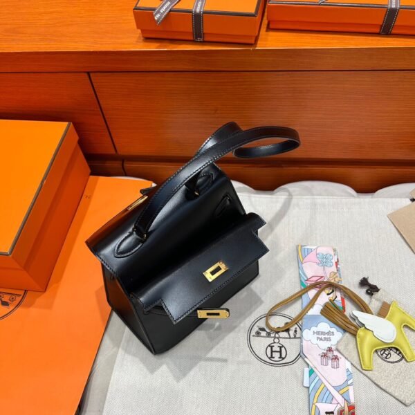 CK89 Noir Hermes Kelly Desordre 20 Box Leather Gold Hardware Full Handmade Top Quality