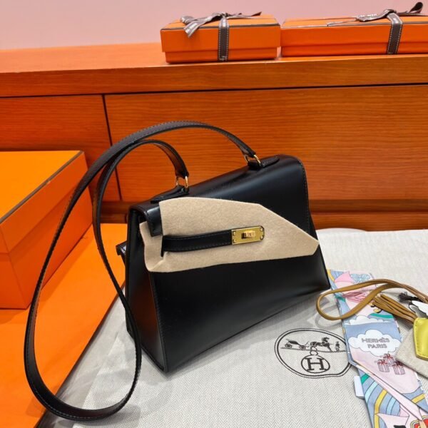 CK89 Noir Hermes Kelly Desordre 20 Box Leather Gold Hardware Full Handmade Top Quality