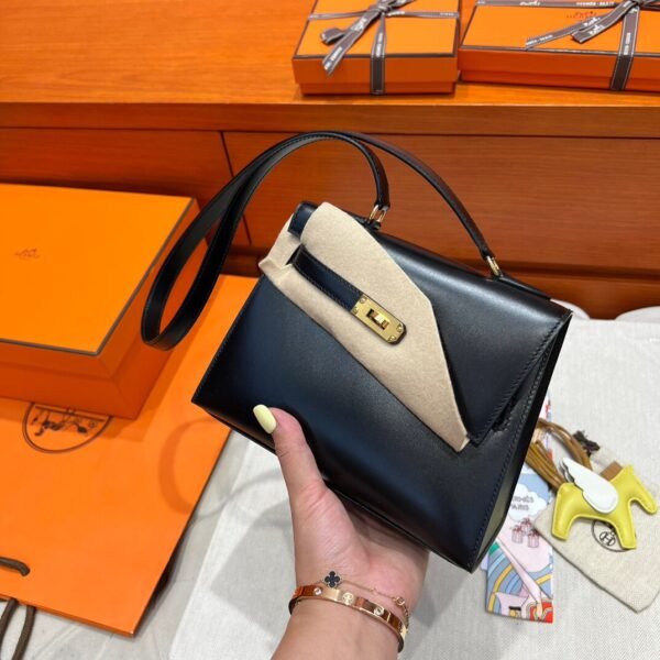 CK89 Noir Hermes Kelly Desordre 20 Box Leather Gold Hardware Full Handmade Top Quality