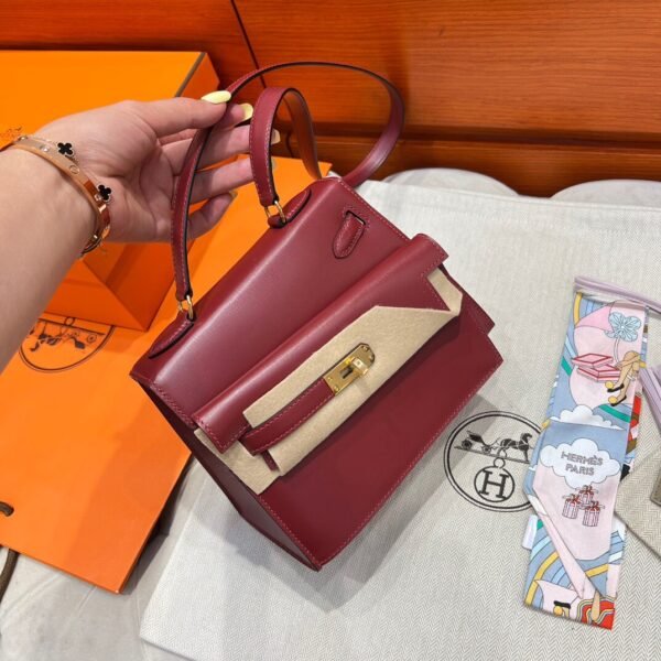 55 Rouge H Hermes Kelly Desordre 20 Box Leather Gold Hardware All Handmade