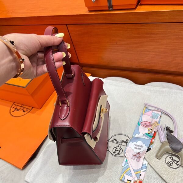 55 Rouge H Hermes Kelly Desordre 20 Box Leather Gold Hardware All Handmade
