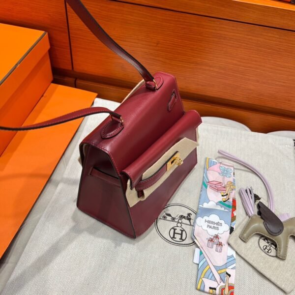 55 Rouge H Hermes Kelly Desordre 20 Box Leather Gold Hardware All Handmade