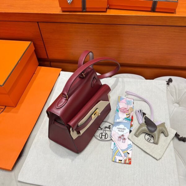 55 Rouge H Hermes Kelly Desordre 20 Box Leather Gold Hardware All Handmade