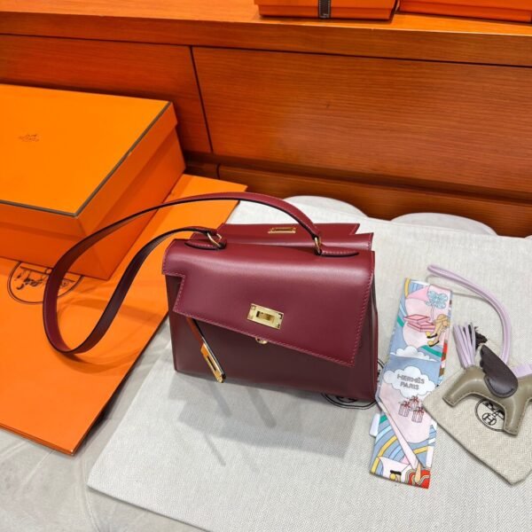 55 Rouge H Hermes Kelly Desordre 20 Box Leather Gold Hardware All Handmade