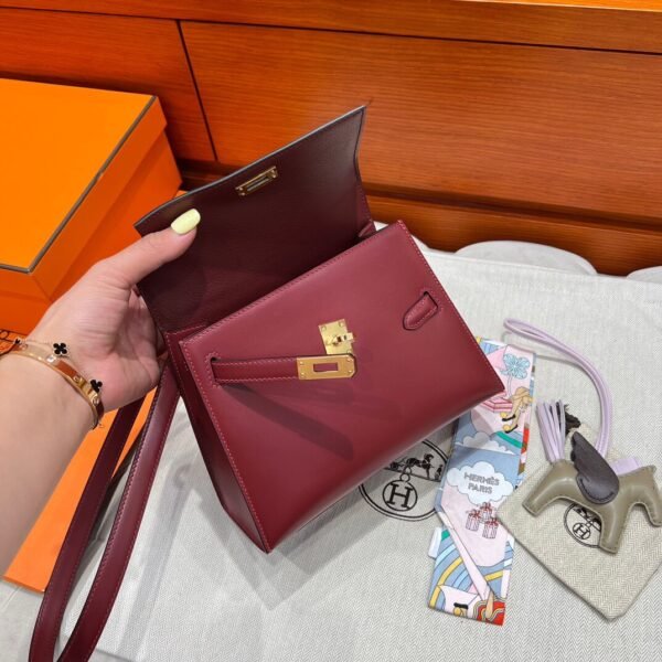 55 Rouge H Hermes Kelly Desordre 20 Box Leather Gold Hardware All Handmade