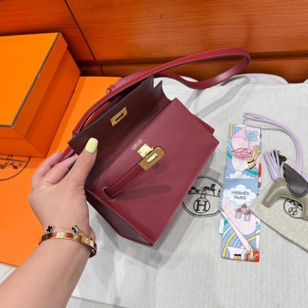 55 Rouge H Hermes Kelly Desordre 20 Box Leather Gold Hardware All Handmade