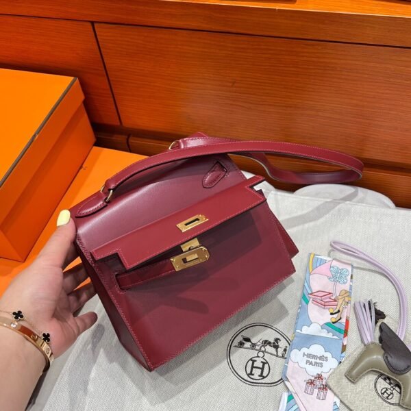 55 Rouge H Hermes Kelly Desordre 20 Box Leather Gold Hardware All Handmade