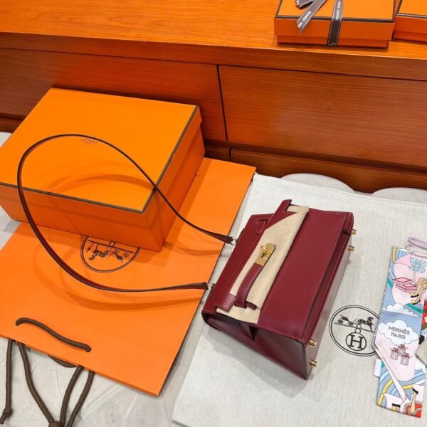 55 Rouge H Hermes Kelly Desordre 20 Box Leather Gold Hardware All Handmade