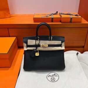 CK89 Noir Hermes Birkin 25CM Bag Togo Leather Gold Hardware All Handmade