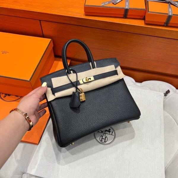 CK89 Noir Hermes Birkin 25CM Bag Togo Leather Gold Hardware All Handmade