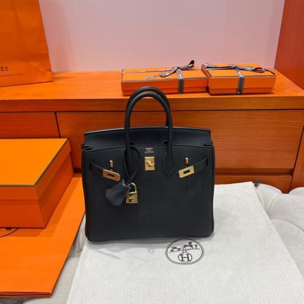 CK89 Noir Hermes Birkin 25CM Bag Togo Leather Gold Hardware All Handmade