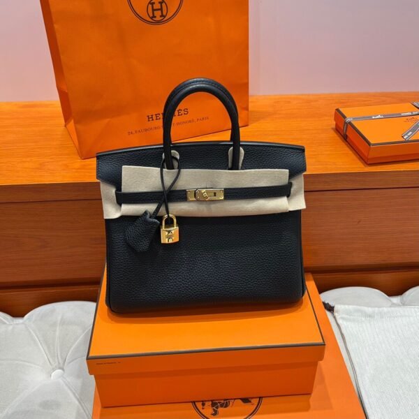 CK89 Noir Hermes Birkin 25CM Bag Togo Leather Gold Hardware All Handmade