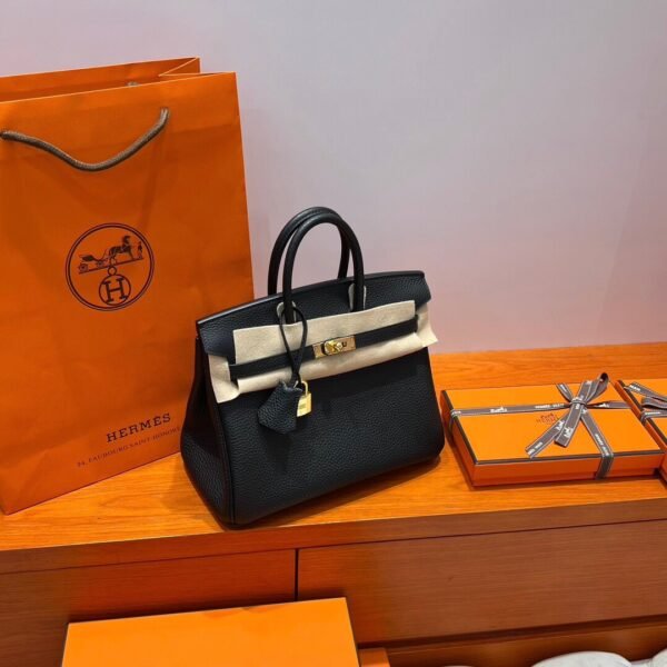 CK89 Noir Hermes Birkin 25CM Bag Togo Leather Gold Hardware All Handmade