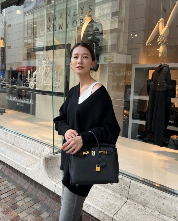 CK89 Noir Hermes Birkin 25CM Bag Togo Leather Gold Hardware All Handmade
