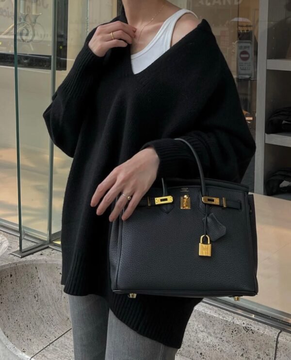 CK89 Noir Hermes Birkin 25CM Bag Togo Leather Gold Hardware All Handmade