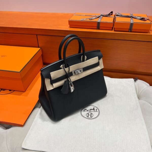 CK89 Black Hermes Birkin 25CM Bag Togo Leather Silver Hardware Full Handmade