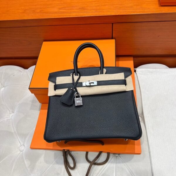 CK89 Black Hermes Birkin 25CM Bag Togo Leather Silver Hardware Full Handmade