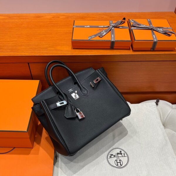 CK89 Black Hermes Birkin 25CM Bag Togo Leather Silver Hardware Full Handmade