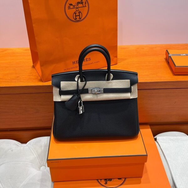 CK89 Black Hermes Birkin 25CM Bag Togo Leather Silver Hardware Full Handmade