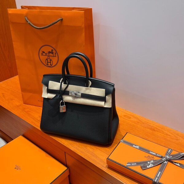 CK89 Black Hermes Birkin 25CM Bag Togo Leather Silver Hardware Full Handmade