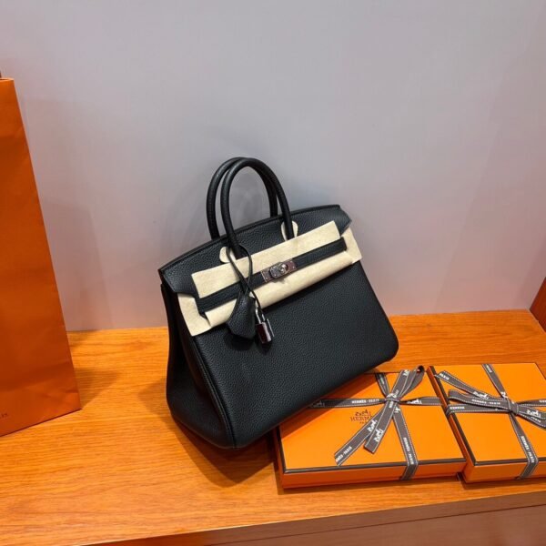 CK89 Black Hermes Birkin 25CM Bag Togo Leather Silver Hardware Full Handmade