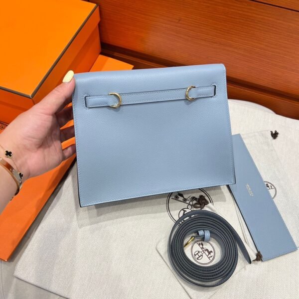 T0 Blue Brume Hermes Kelly Danse Bag Evercolor Leather All Handmade Gold Hardware