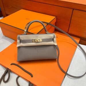 CK18 Etoupe Hermes Mini Kelly 19CM Epsom Leather Gold Hardware All Handmade