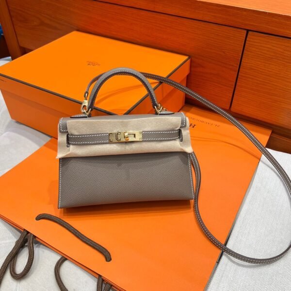 CK18 Etoupe Hermes Mini Kelly 19CM Epsom Leather Gold Hardware All Handmade