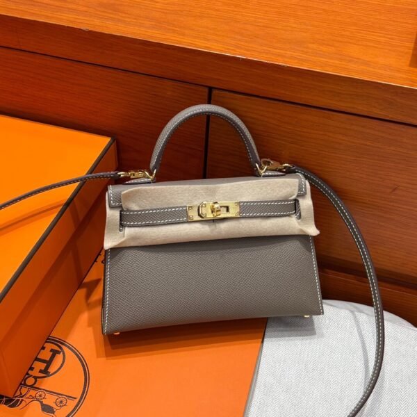 CK18 Etoupe Hermes Mini Kelly 19CM Epsom Leather Gold Hardware All Handmade